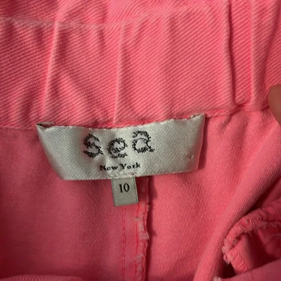 Sea New York Neon Pink Ruffled High Waisted Denim Jean Shorts Size 10